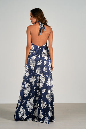 Navy Floral Maxi Halter Dress - Eden Lifestyle