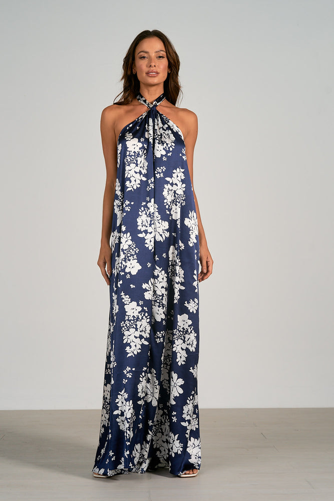 Navy Floral Maxi Halter Dress - Eden Lifestyle