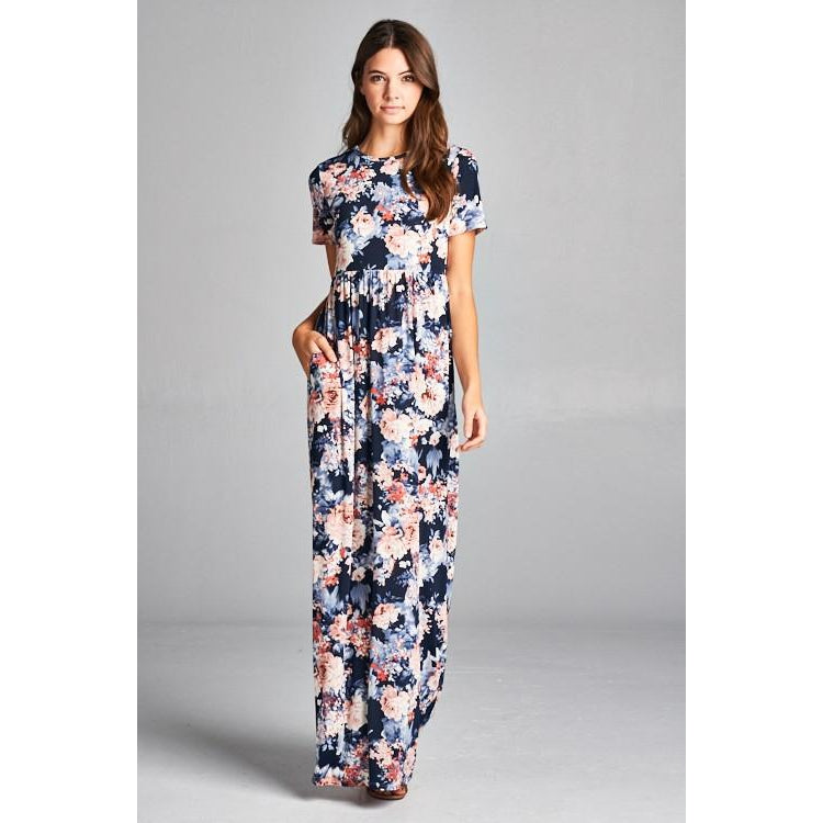 Eden Lifestyle, Women - Dresses,  Navy Floral Maxi Dress