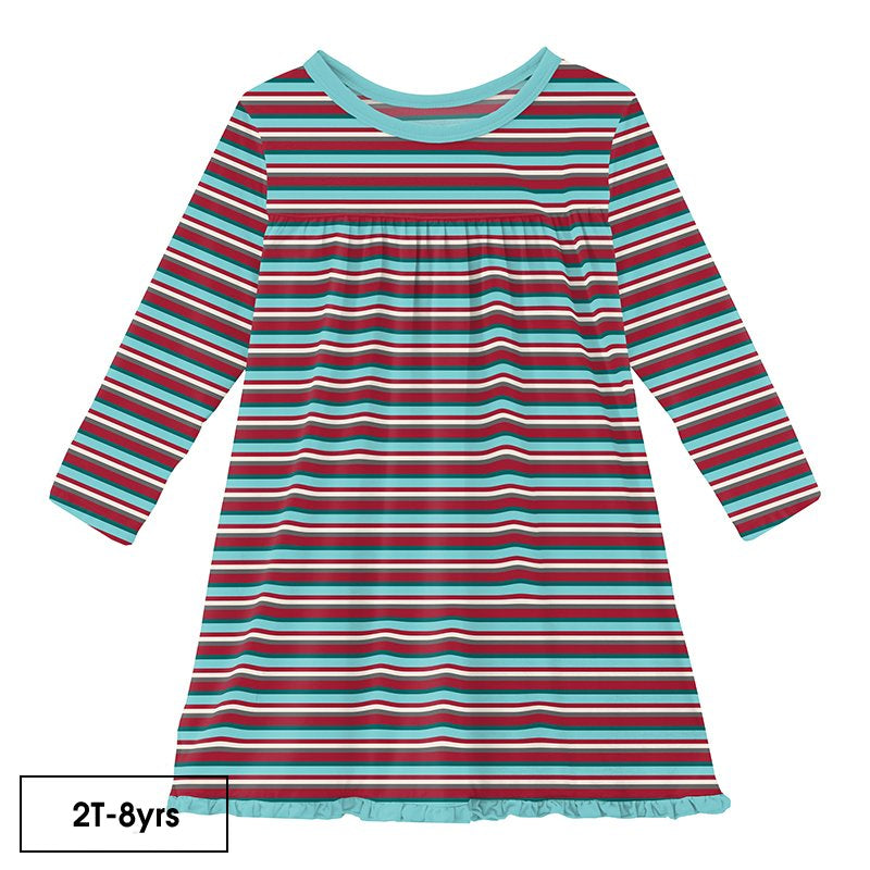 Kickee Pants Print Classic Long Sleeve Swing Dress in Christmas Stripe - Eden Lifestyle