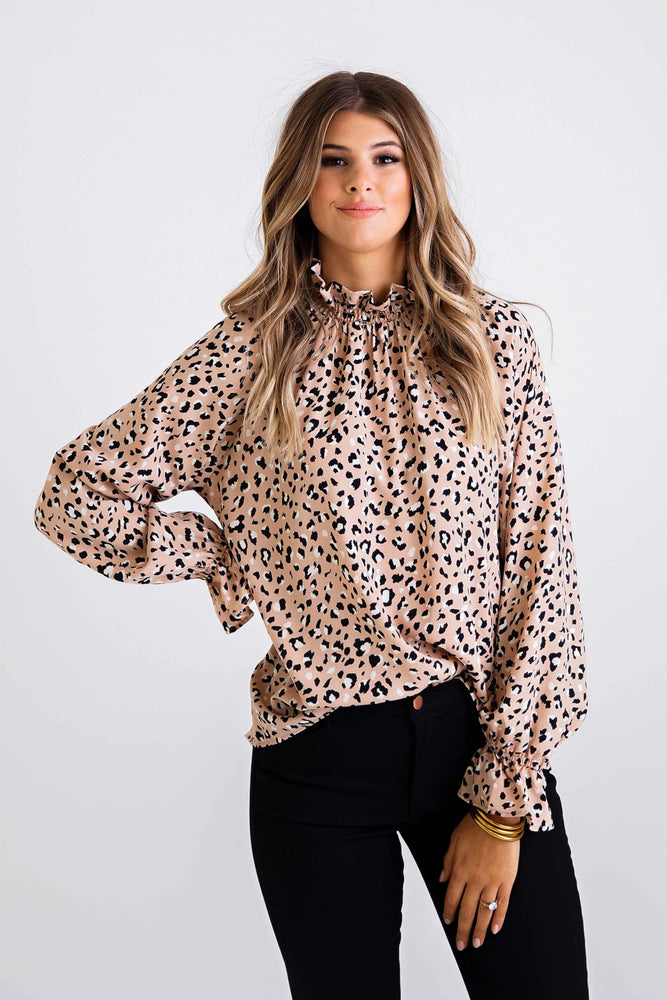 Karlie, Women - Shirts & Tops,  Leopard Smock Neck Top
