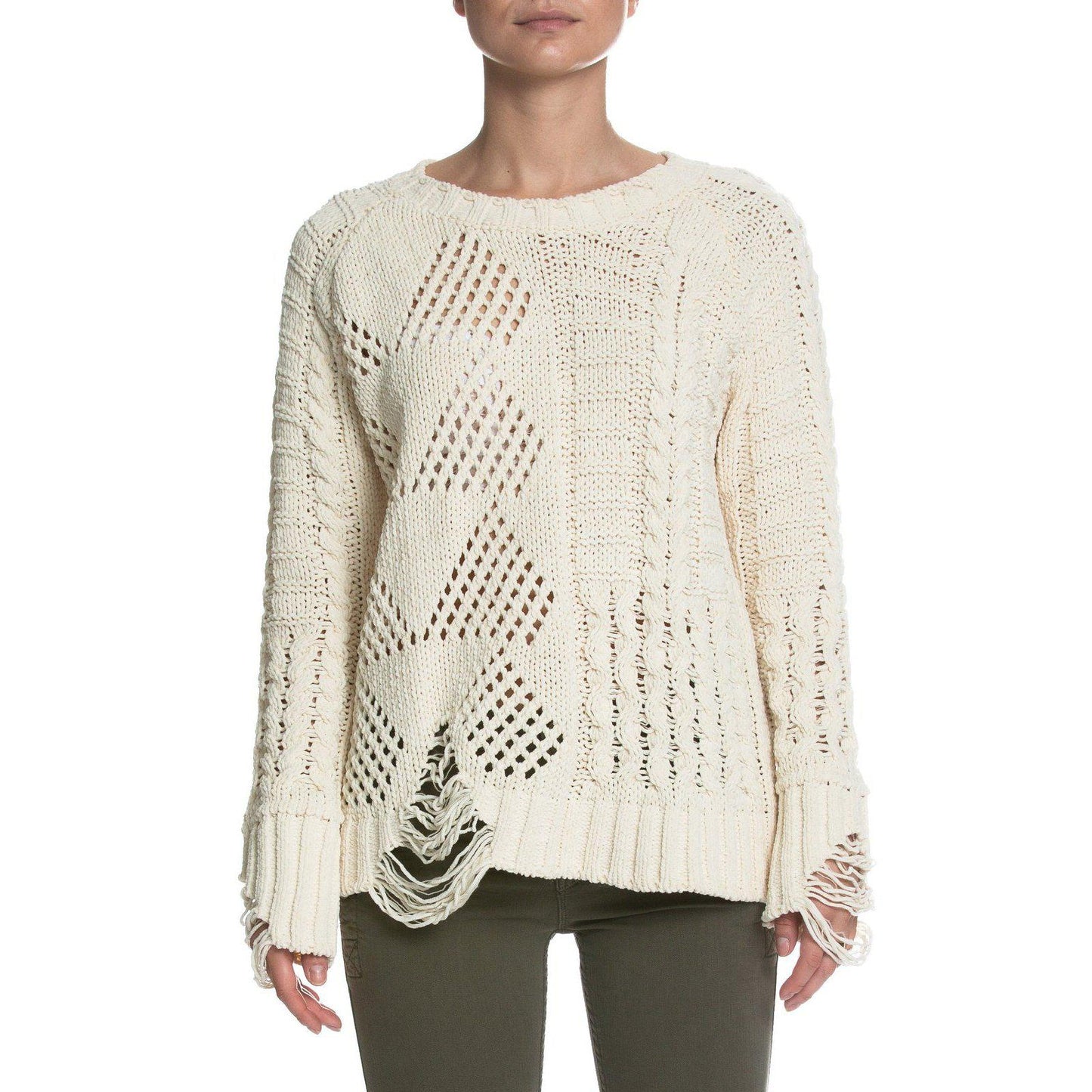 Elan International, Women - Outerwear,  Oatmeal Distressed Sweater