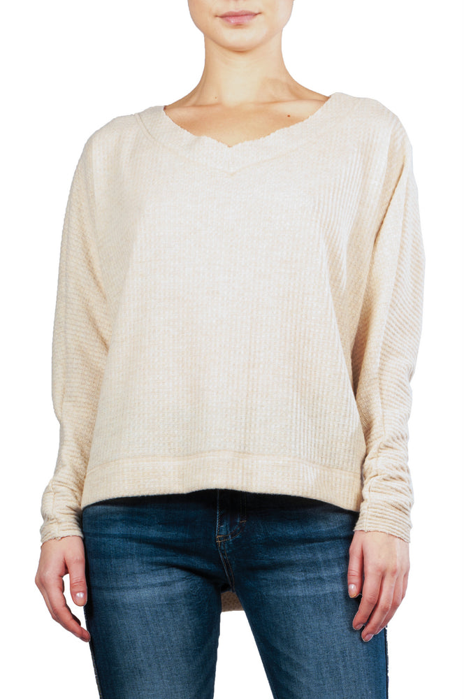 Elan International, Women - Shirts & Tops,  Oatmeal High Low V-Neck Top