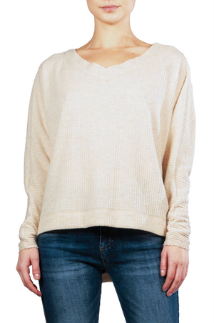 Elan International, Women - Shirts & Tops,  Oatmeal High Low V-Neck Top