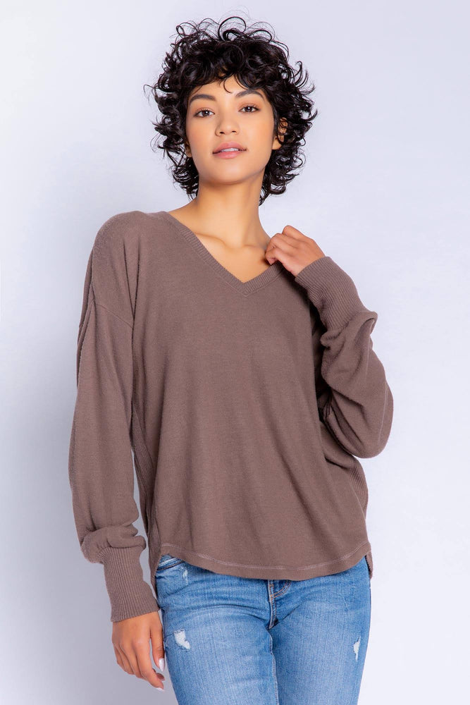 PJ Salvage Peachy in Color Long Sleeve Top in Cocoa - Eden Lifestyle