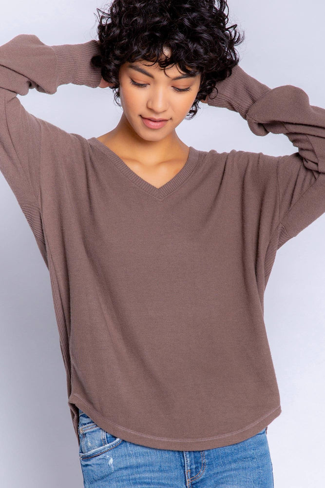 PJ Salvage Peachy in Color Long Sleeve Top in Cocoa - Eden Lifestyle