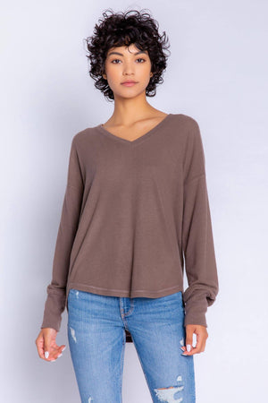 PJ Salvage Peachy in Color Long Sleeve Top in Cocoa - Eden Lifestyle