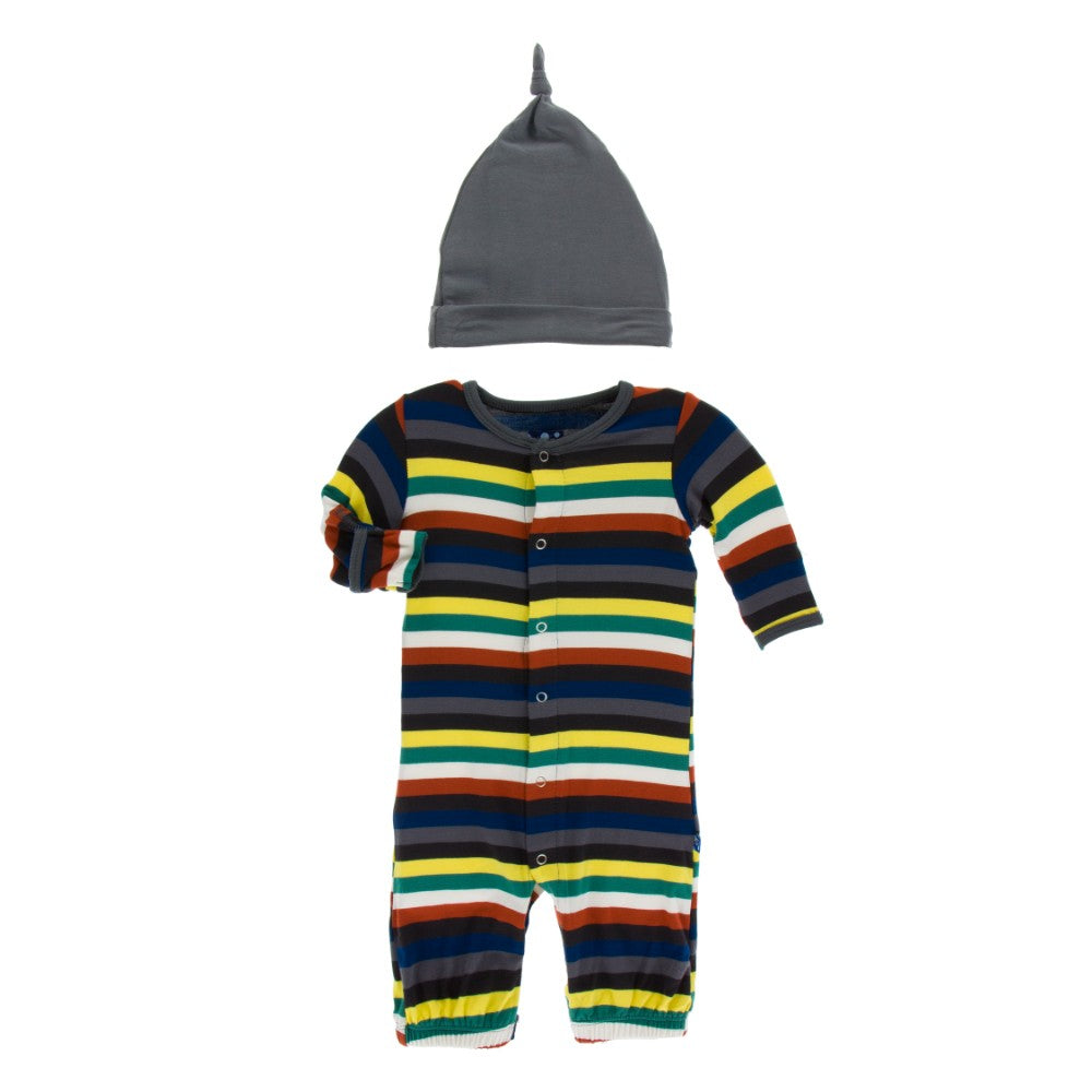 KicKee Pants, Baby Boy Apparel - Pajamas,  KicKee Pants - Print Layette Gown Converter & Knot Hat Set