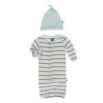 KicKee Pants, Baby Boy Apparel - Pajamas,  KicKee Pants - Print Layette Gown Converter & Knot Hat Set - Tuscan Afternoon Stripe