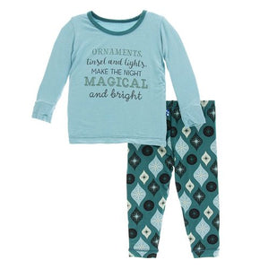 KicKee Pants, Baby Girl Apparel - Pajamas,  KicKee Pants - Holiday Long Sleeve Pajama Set - Cedar Vintage Ornaments