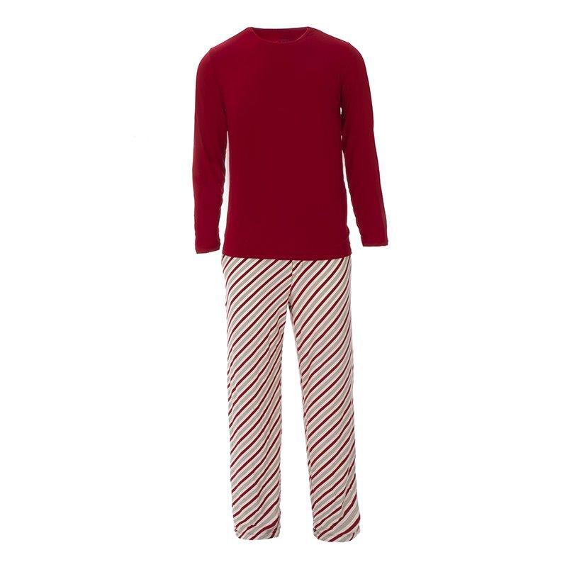 KicKee Pants, Girl - Pajamas,  Men's Long Sleeve Pajama Set in Rose Gold Candy Cane Stripe