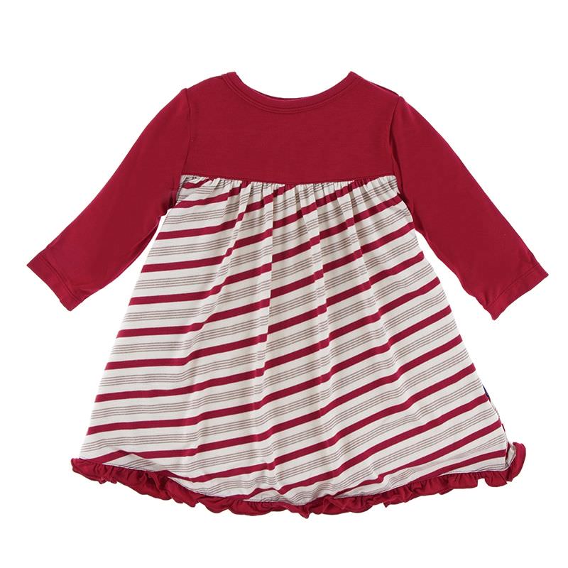 KicKee Pants, Girl - Pajamas,  KicKee Pants - Holiday Classic Print Long Sleeve Swing Dress in Rose Gold Candy Cane Stripe