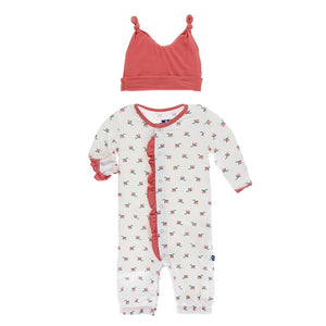 KicKee Pants, Baby Girl Apparel - Pajamas,  KicKee Pants - Layette Gown Converter & Knot Hat Set- Natural Rose Bud