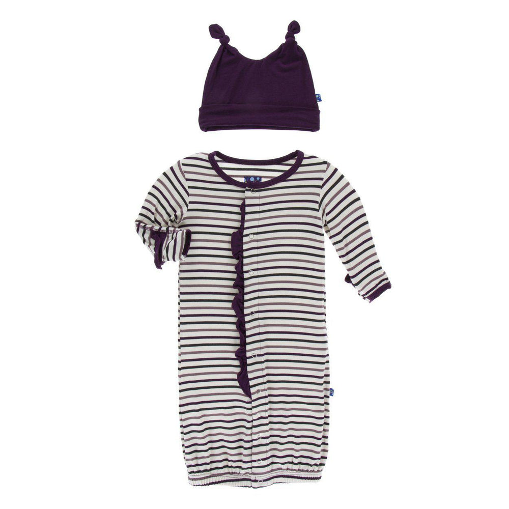 KicKee Pants, Baby Girl Apparel - Pajamas,  KicKee Pants - Layette Gown Converter & Knotted Hat - Tuscan Vineyard Stripe