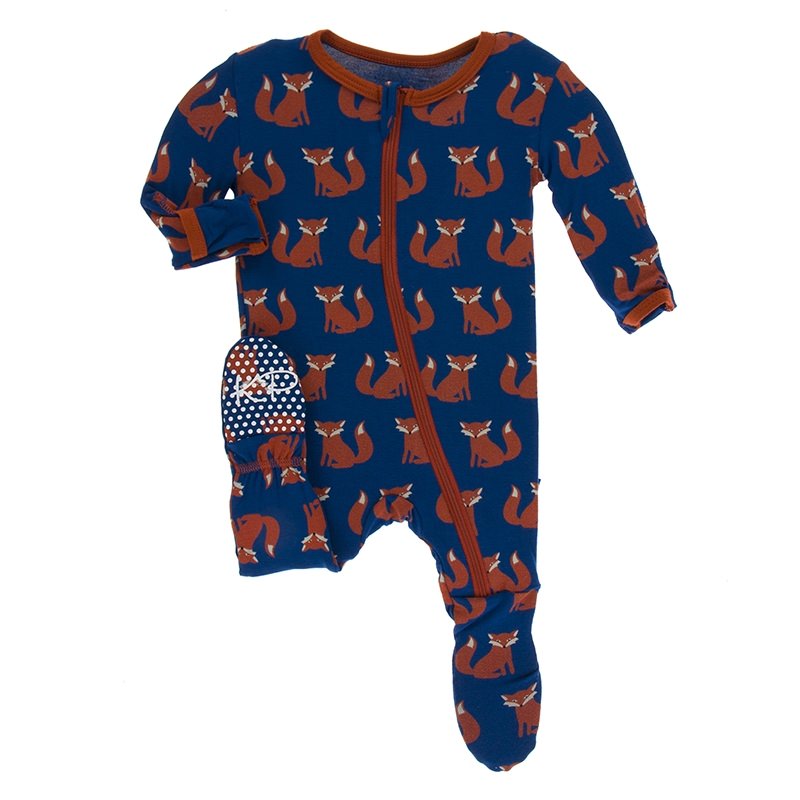 KicKee Pants, Baby Boy Apparel - One-Pieces,  KicKee Pants - Basic Footie- Navy Fox