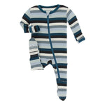 KicKee Pants, Baby Girl Apparel - Pajamas,  KicKee Pants - Footie with Zipper Meteorology Stripes