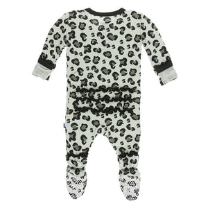 KicKee Pants, Baby Girl Apparel - One-Pieces,  KicKee Pants - Print Muffin Ruffle Footie with Zipper in Aloe Cheetah Print