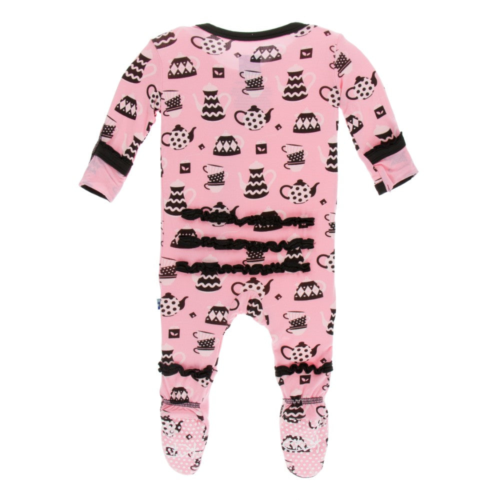 KicKee Pants, Baby Girl Apparel - Pajamas,  KicKee Pants - Basic Ruffle Footie- Teatime