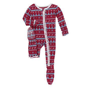 KicKee Pants, Baby Girl Apparel - One-Pieces,  Kickee Pants -Print Muffin Ruffle Footie with Zipper in Nordic Print