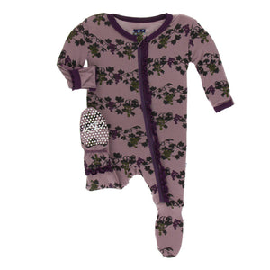 KicKee Pants, Baby Girl Apparel - One-Pieces,  Kickee Pants - Print Muffin Ruffle Footie - Raisin Grape Vines