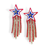 Patriotic Star Earrings with Rhinestone Fringe - Eden Lifestyle