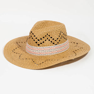Patterned Brim Straw Sun Hat - Eden Lifestyle