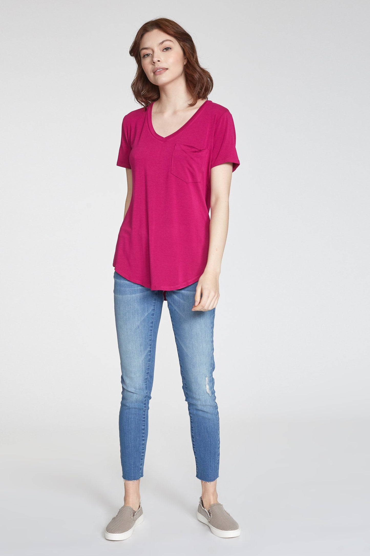 Another Love, Women - Tees,  Phoenix Pocket V-Neck Hot Pink Tee