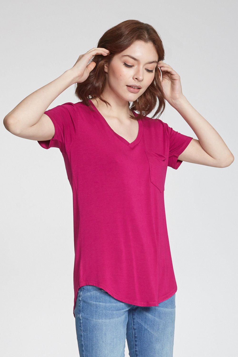 Another Love, Women - Tees,  Phoenix Pocket V-Neck Hot Pink Tee