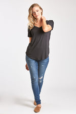 Another Love, Women - Tees,  Phoenix Pocket V-Neck Black Tee