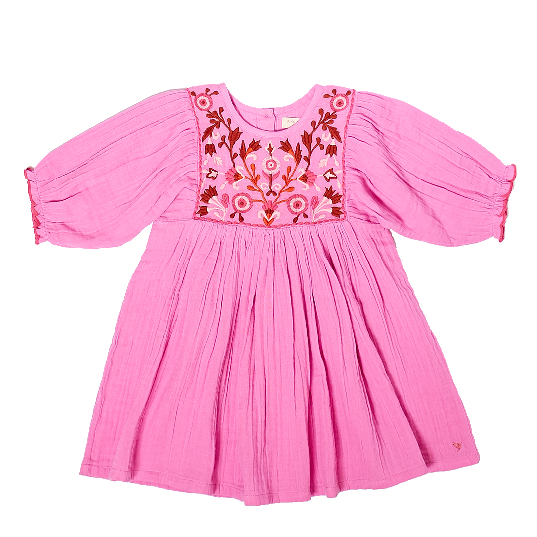 Pink Chicken, Girl - Dresses,  Pink Chicken Arianna Dress - Cyclamen Pink with Embroidery