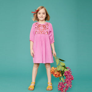 Pink Chicken, Girl - Dresses,  Pink Chicken Arianna Dress - Cyclamen Pink with Embroidery