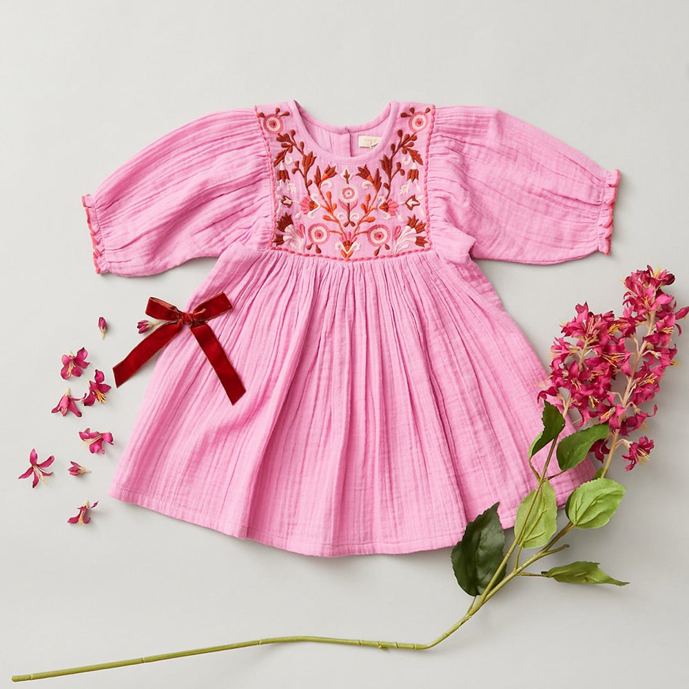 Pink Chicken, Girl - Dresses,  Pink Chicken Arianna Dress - Cyclamen Pink with Embroidery