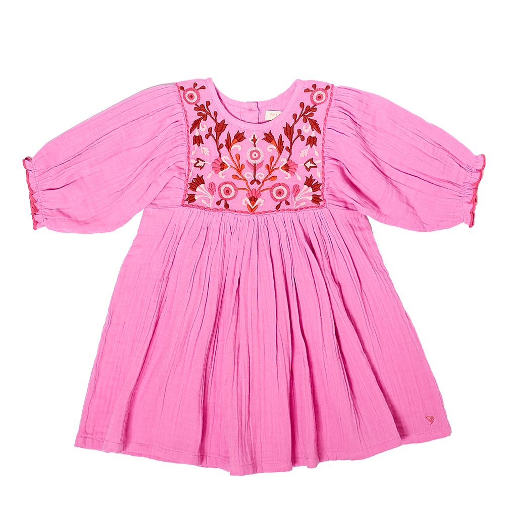 Pink Chicken, Girl - Dresses,  Pink Chicken Arianna Dress - Cyclamen Pink with Embroidery