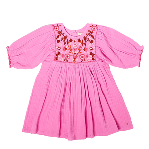 Pink Chicken, Girl - Dresses,  Pink Chicken Arianna Dress - Cyclamen Pink with Embroidery