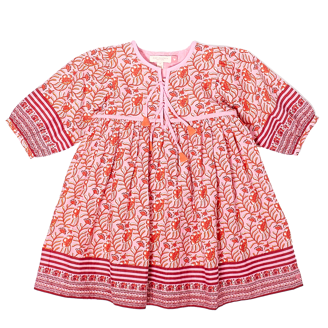 Pink Chicken, Girl - Dresses,  Pink Chicken Jade Dress - Cyclamen Pink Vine Floral