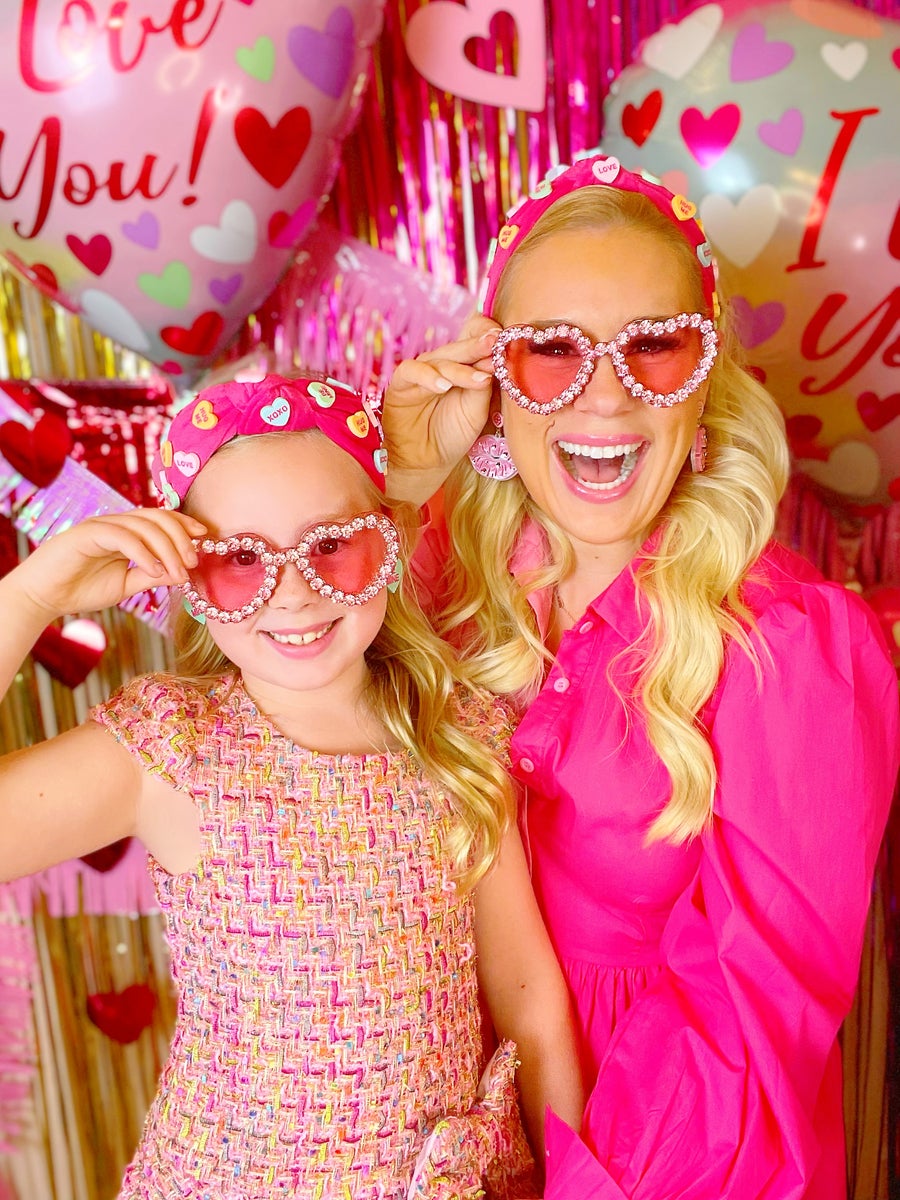 Pink Heart Shaped Sunnies with Crystals - Eden Lifestyle