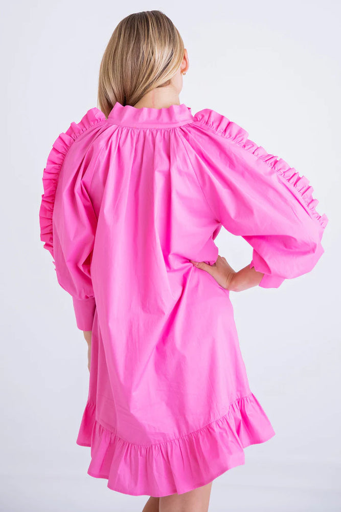 Pink Poplin Ruffle Sleeve Dress - Eden Lifestyle