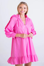Pink Poplin Ruffle Sleeve Dress - Eden Lifestyle