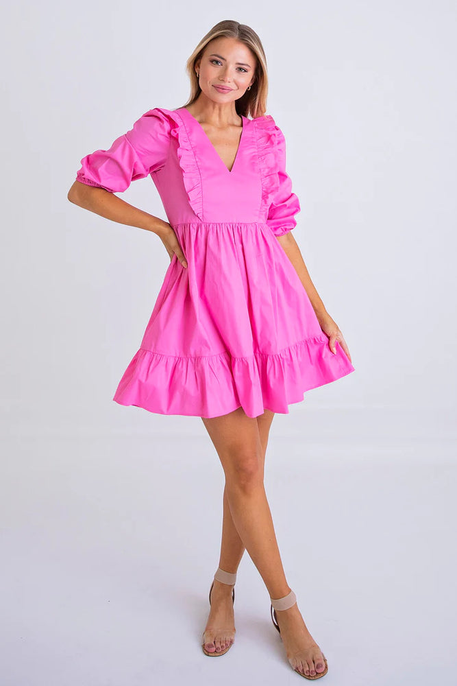 Pink Poplin Ruffle Tier Dress - Eden Lifestyle