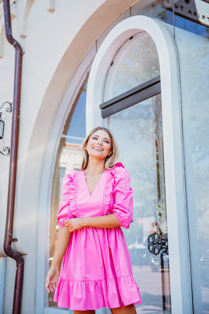 Pink Poplin Ruffle Tier Dress - Eden Lifestyle