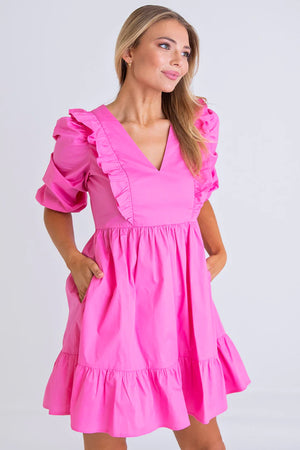 Pink Poplin Ruffle Tier Dress - Eden Lifestyle