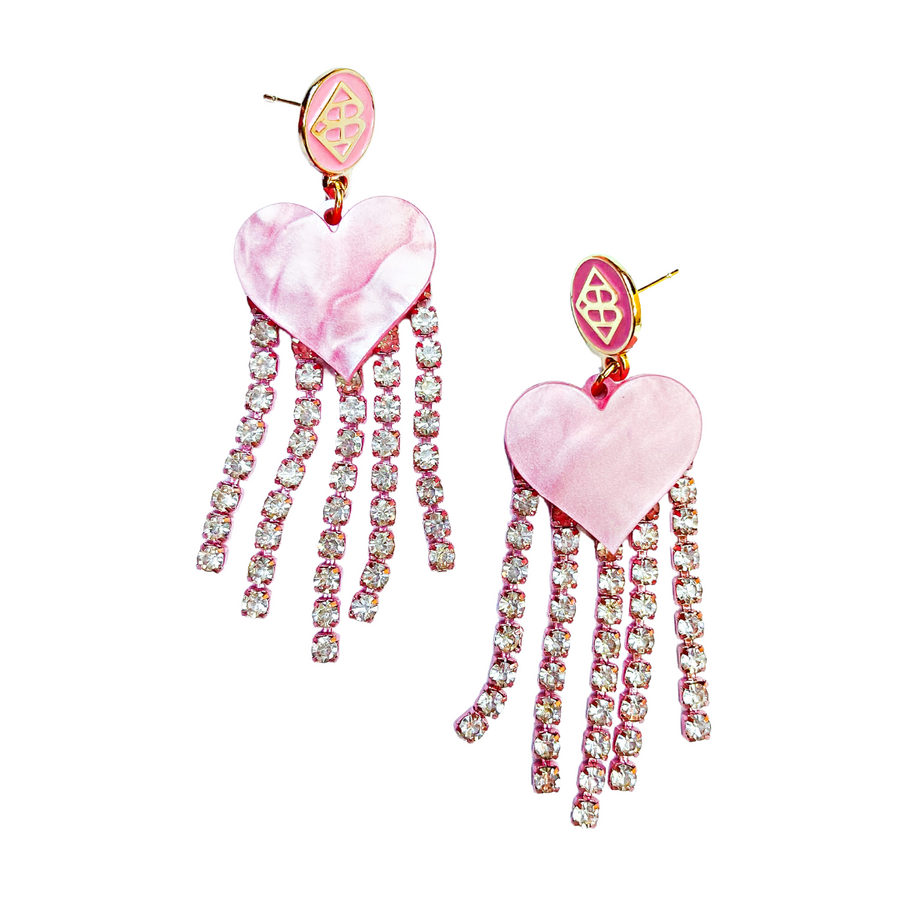 Pink Rhinestone Fringe Heart Earrings - Eden Lifestyle