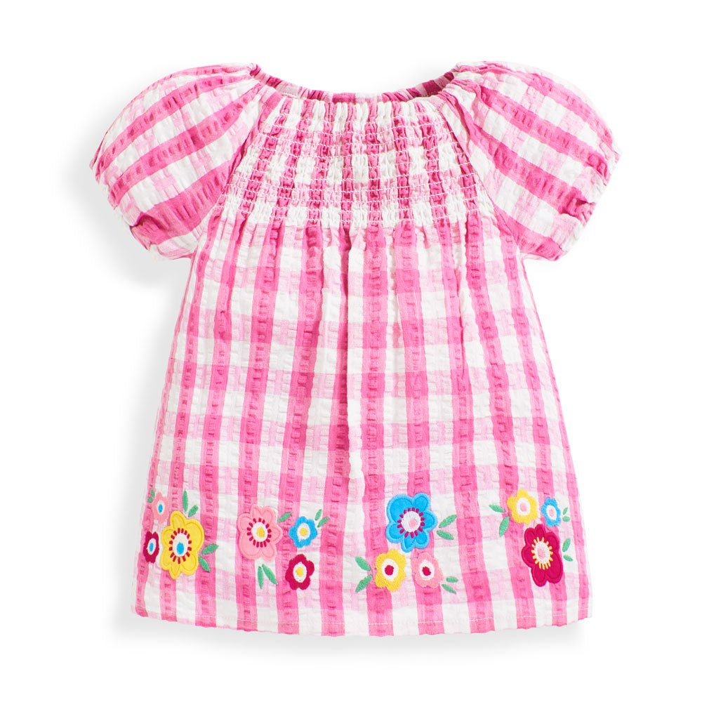 Jojo Maman Bebe, Girl - Shirts & Tops,  Jojo Maman Bebe Pink Floral Appliqué Smocked Top