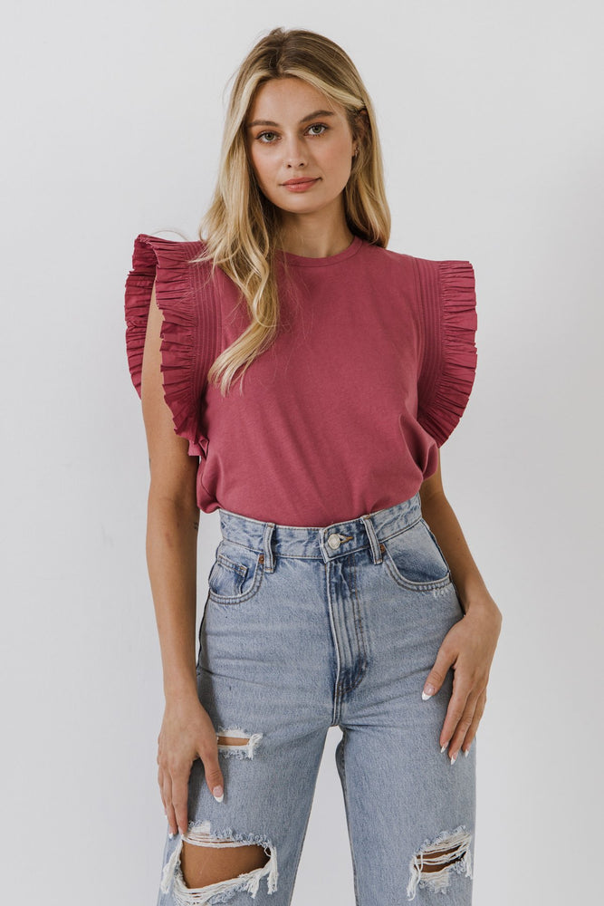 Poplin Knit Mixed Ruffle Detail Top - Eden Lifestyle