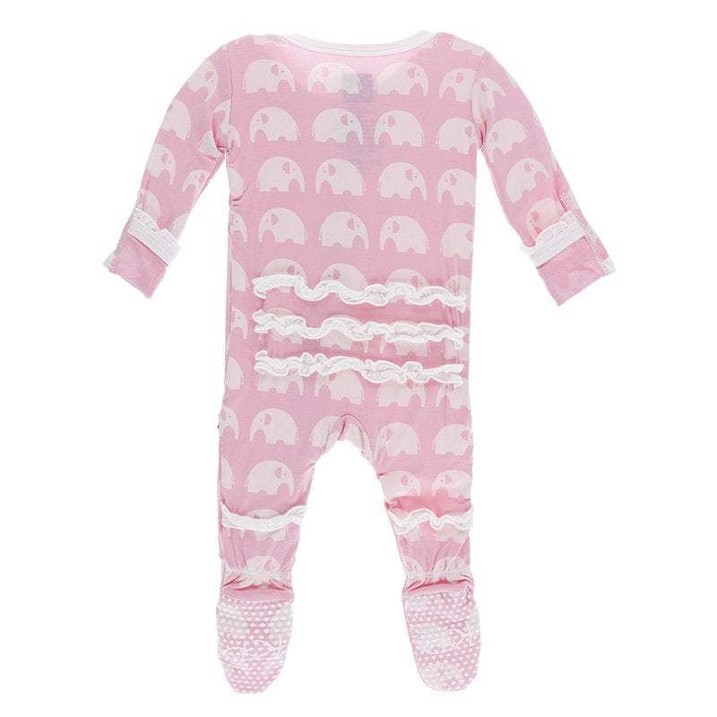 Kickee Pants Print Classic Ruffle Footie with Zipper in Lotus Elephant - Eden Lifestyle