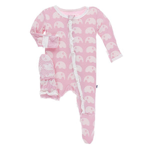 Kickee Pants Print Classic Ruffle Footie with Zipper in Lotus Elephant - Eden Lifestyle