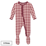 Kickee Pants Print Classic Ruffle Footie with Zipper in Wild Strawberry Gingham - Eden Lifestyle