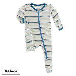 Kickee Pants Print Footie with Zipper in Culinary Arts Stripe - Eden Lifestyle