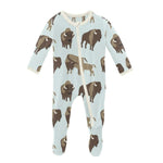 Kickee Pants Print Footie with Zipper in Fresh Air Bison - Eden Lifestyle