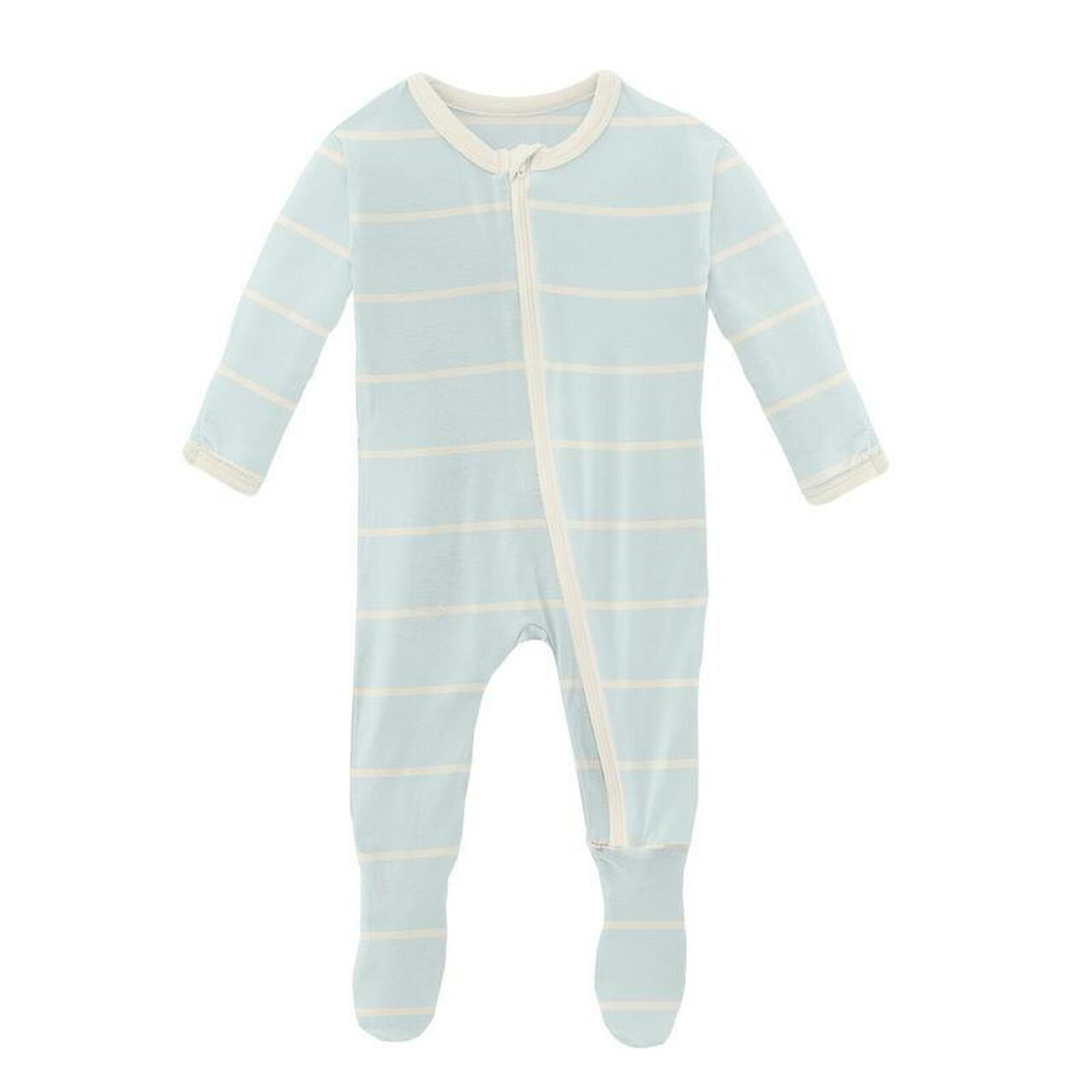 Kickee Pants Print Footie with Zipper in Fresh Air Road Trip Stripe - Eden Lifestyle